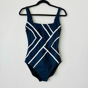 Gottex Mirage One Piece Tummy Control Swimsuit Navy white design woman’s 10